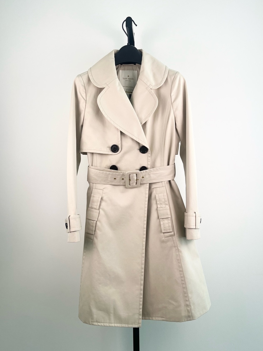 KATE SPADE NEW YORK Double-Breasted Trench Coat, Beige, Size 00